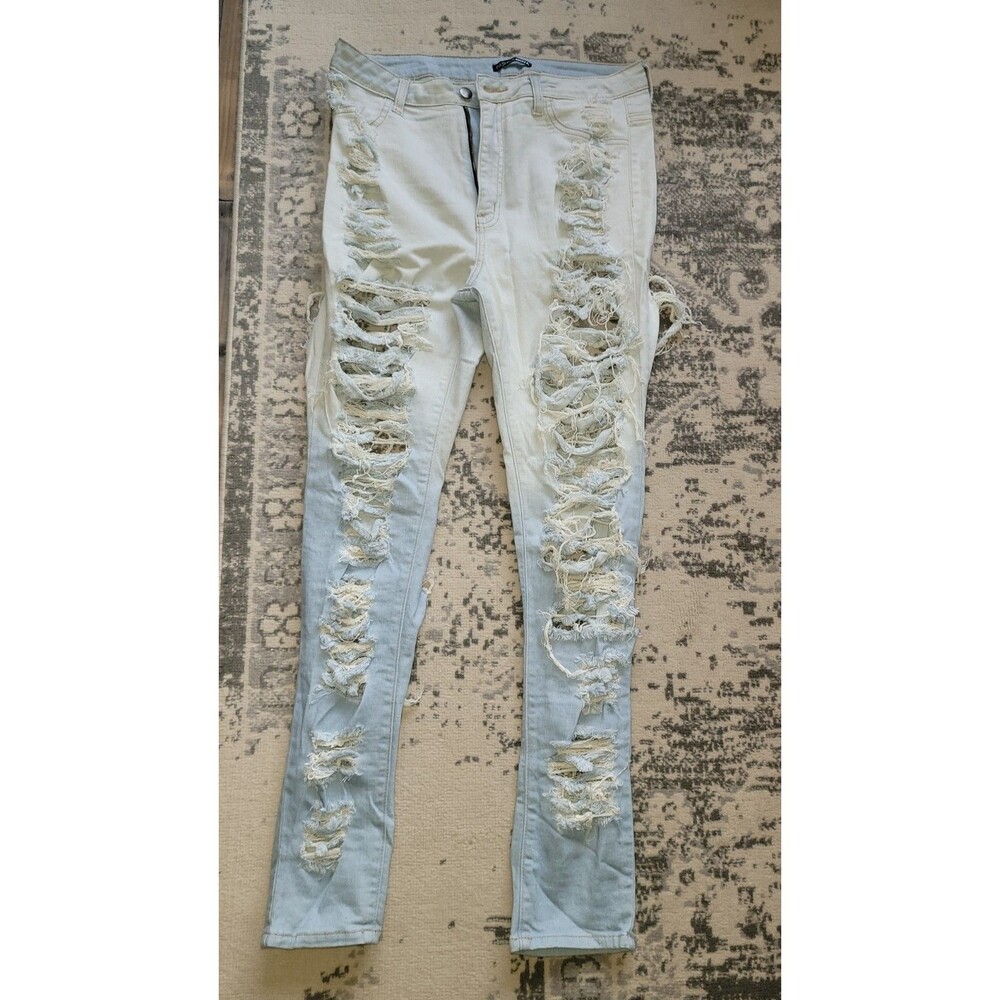 Fashion Nova Cheap Thrills Jeans Size 15 Highrise Light Wash Distressed Ripped